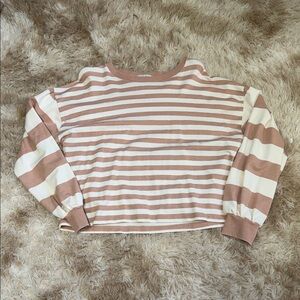 Z Supply Striped Sweatshirt - Cream and Brown
